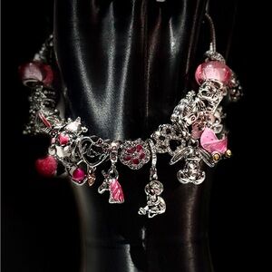 Silver and Pink Charm Bracelet